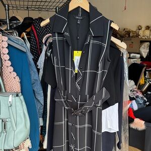 Black and White Plaid Sleeveless Dress beautiful New